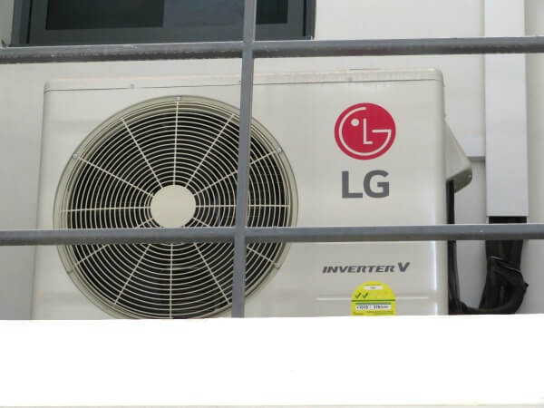 LG aircon sitting on aircon ledge