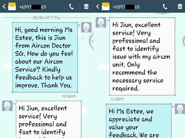 Punggol customer feedback on our aircon service